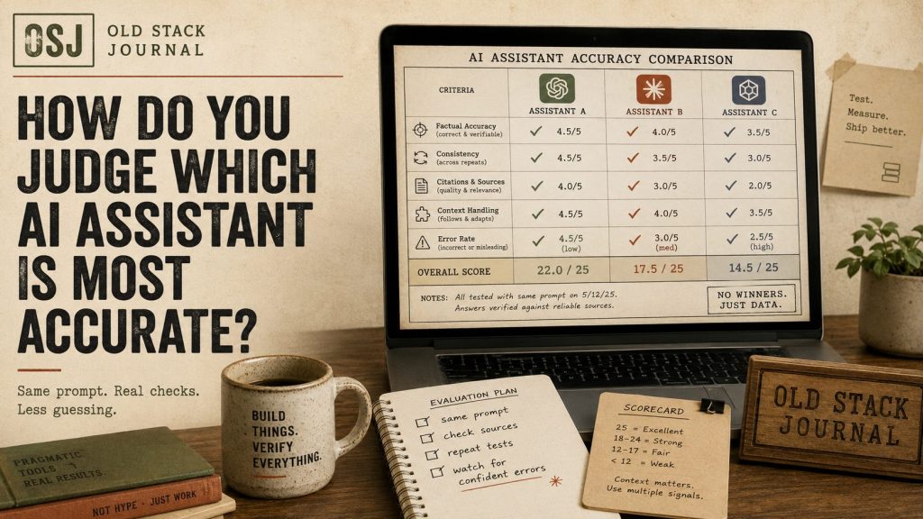 AI assistant accuracy comparison showing Assistant A scores highest overall